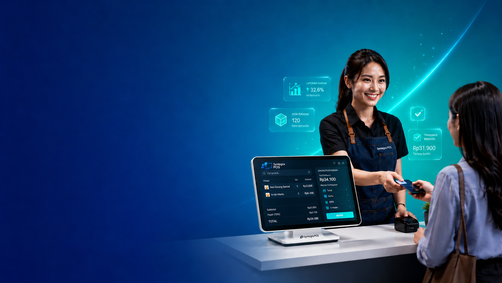 Kasir menggunakan Syntegra AI POS